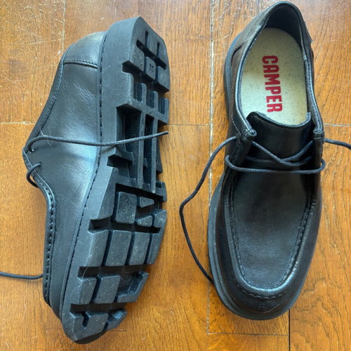 Camper Junction black leather shoes with removable toe caps, size 38