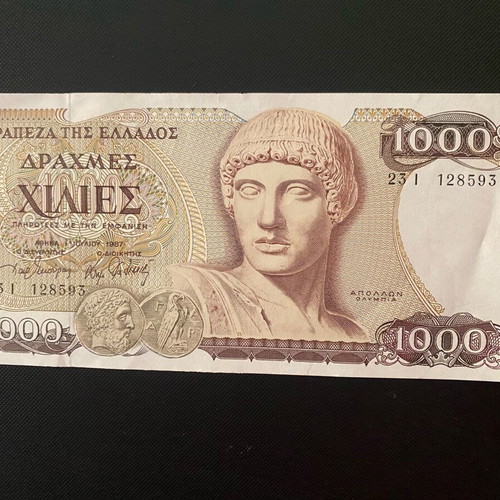 1000 Drachmae 1987 used banknote in very good condition
