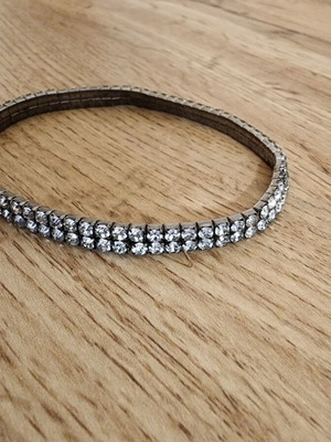 Rhinestone stretch bracelet two-row silver tone, like new
