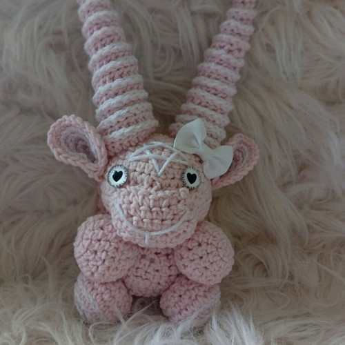 Handmade crocheted Baphomet amigurumi new with pink and iridescent white yarn