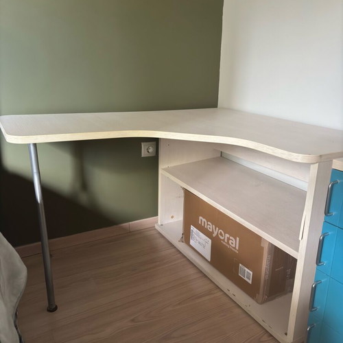 Neoset Teen Desk Furniture Set used, white wood with turquoise lacquer