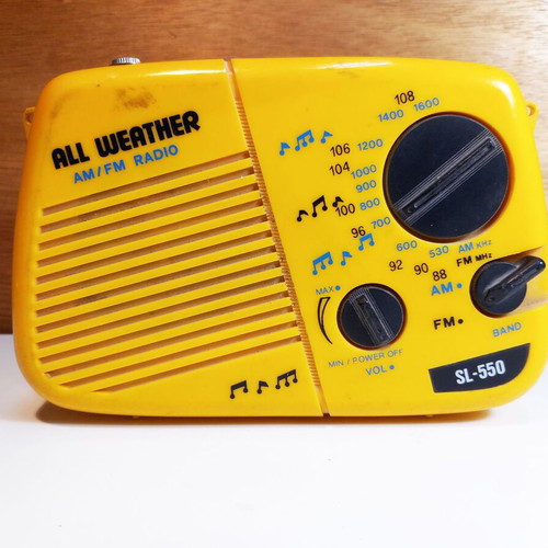 International and All Weather transistor radios used, portable analog