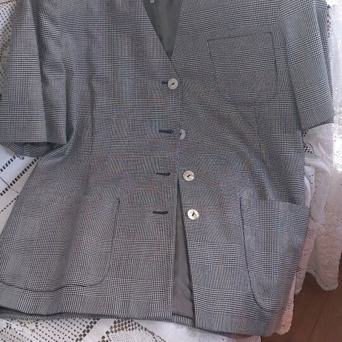Short-sleeve jacket large elegance wool and viscose black and white check