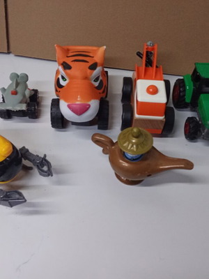Children's toy set with submarine, cars, tractor, and magic lamp
