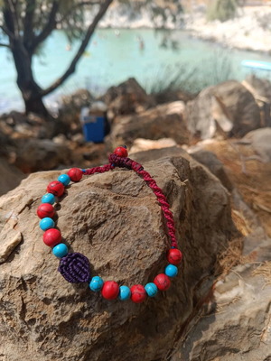 Handmade anklet like new with turquoise and red chalcedony semi-precious beads