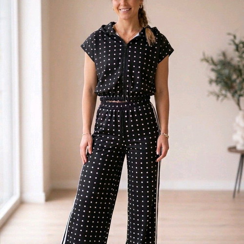 Sporty elegant women's set new, black with white dots