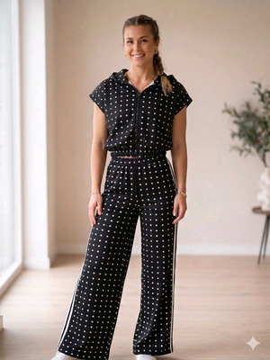 Sporty elegant women's set new, black with white dots