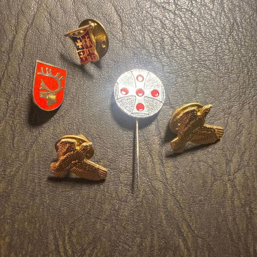 Vintage lapel pin set of 5 with eagle and heraldic designs, new