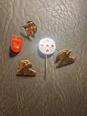 Vintage lapel pin set of 5 with eagle and heraldic designs, new