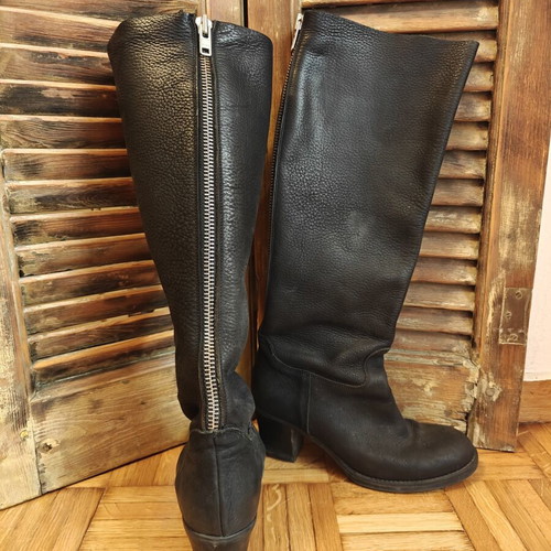 Riding boots black leather used with lining, size 39