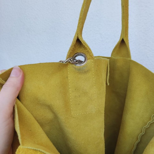 Leather suede tote bag mustard boho chic used