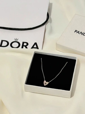 Pandora ασημένιο και ροζ επιχρυσωμένο κολιέ καρδιά Forever Yours