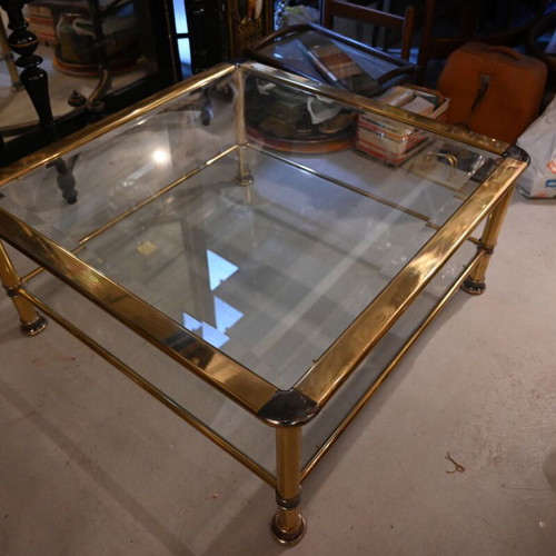 Hollywood Regency Neoclassical Revival coffee table used, brass frame