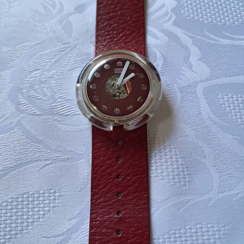 Swatch pop wristwatch new, red, women's