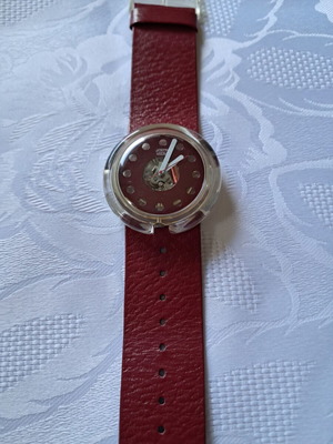 Swatch pop wristwatch new, red, women's