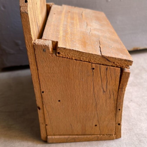 Salt box used, old handmade wooden collectible