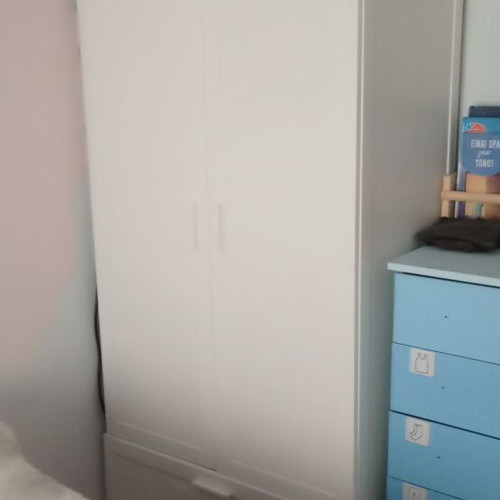 Baby furniture set with convertible crib bed and two-door wardrobe