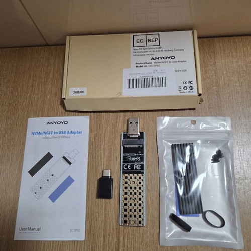 AnyoYo EC-SP02 Adapter for M.2 NVMe or NGFF SATA SSD to USB New