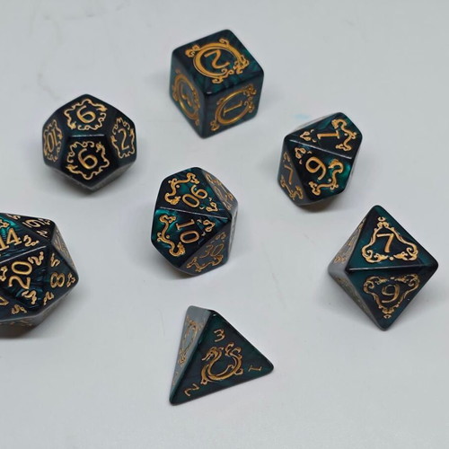 RPG Dragon Marble Polyhedral Dice Set 7 Pieces like new