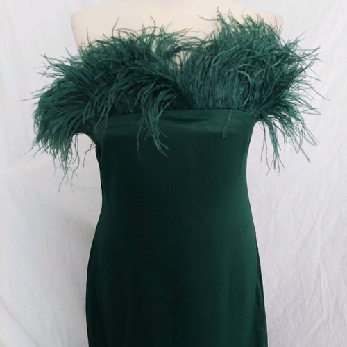 Zara strapless green dress with feathers -  20,00 - Vendora.cy