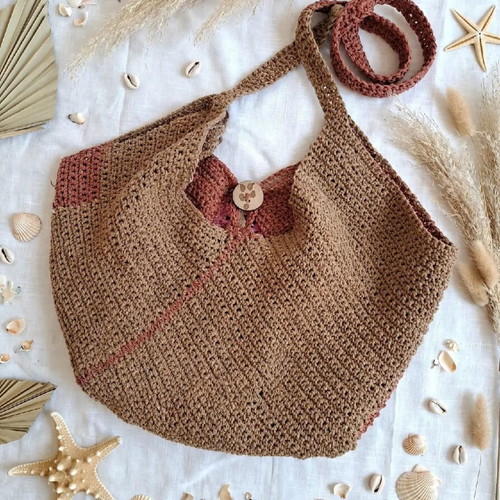 Handmade large shoulder bag terracotta, 100% cotton yarn