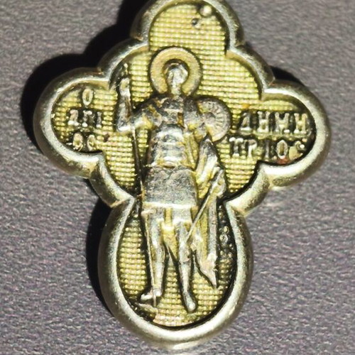 Silver double-sided cross with Saint Demetrios and Crucifix, like new