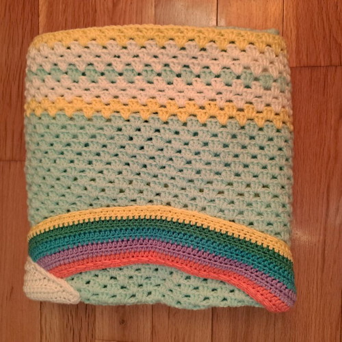 Baby knitted blanket handmade with rainbow design