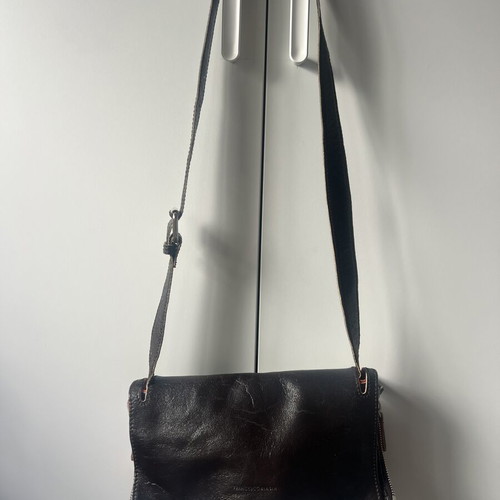 Francesco Biasia leather shoulder bag used, vintage Y2K, brown and orange suede interior