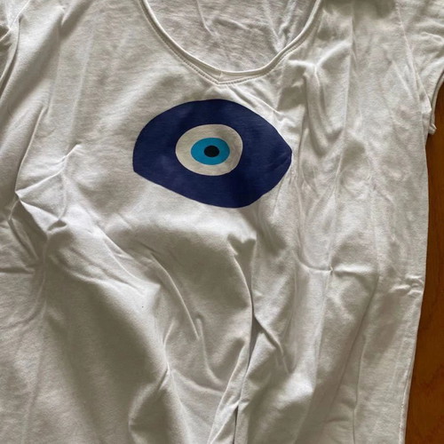 T-shirt with eye handmade No Medium rippedcotton cotton like new, white