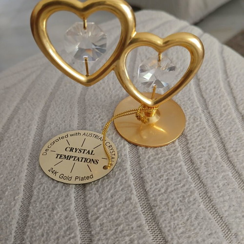 Crystal Temptations vintage gold-plated double heart miniature with Austrian crystals