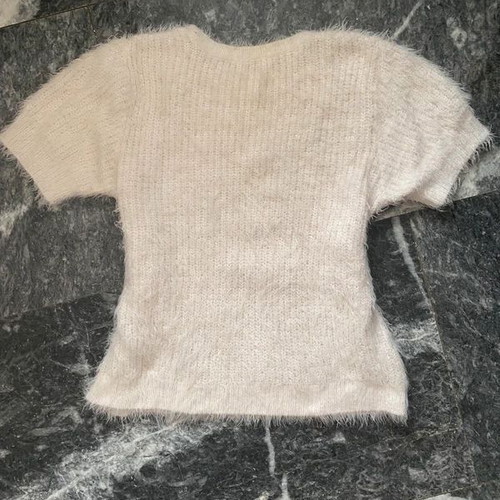 Stradivarius white fuzzy short sleeve sweater like new, size S