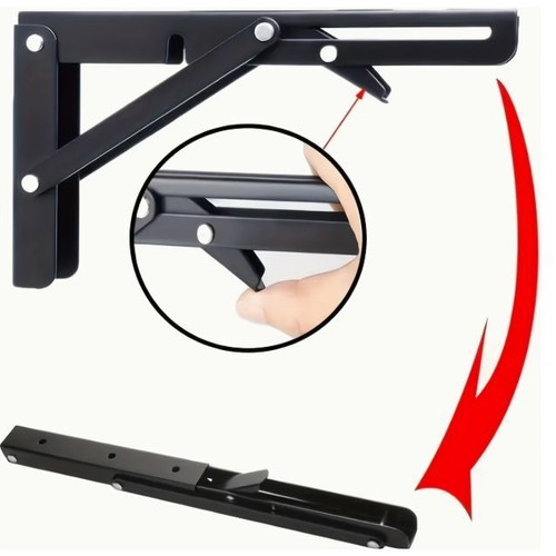 Folding Shelf Brackets Set of 2, Solid Metal, Stainless Steel, Adjustable
