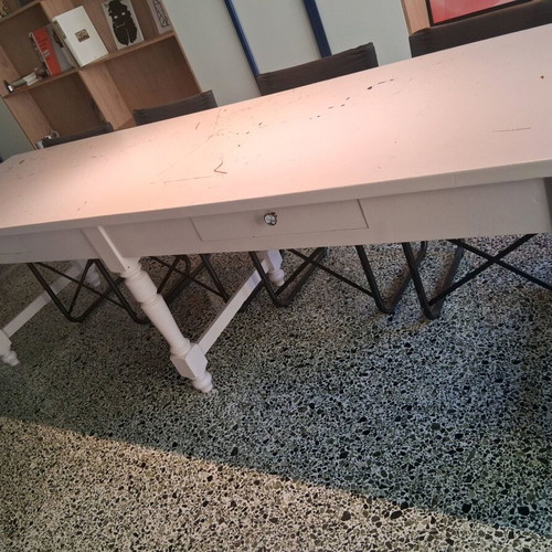 Wooden white dining table with drawers used