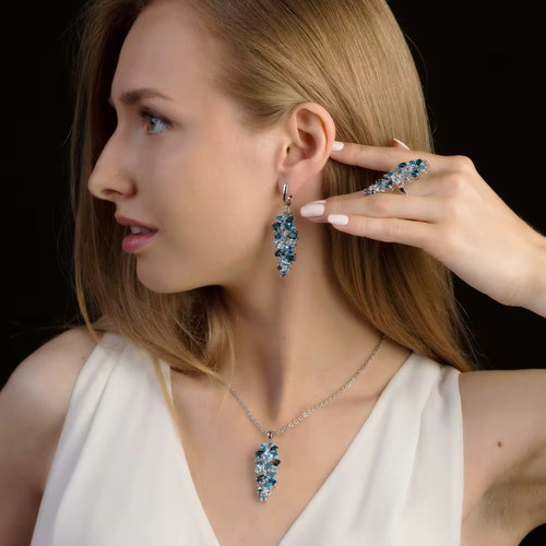 Silver 925 jewelry set with natural multicolor blue tourmaline, like new