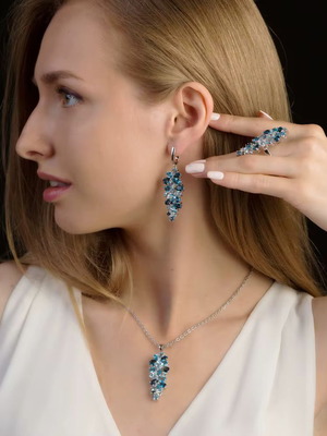 Silver 925 jewelry set with natural multicolor blue tourmaline, like new