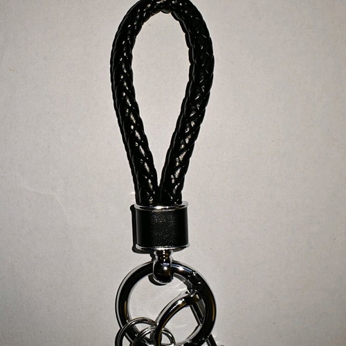 Black leather keychain with ring new