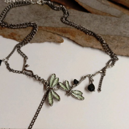 Women's necklace dragonflies gun black plated gothic new