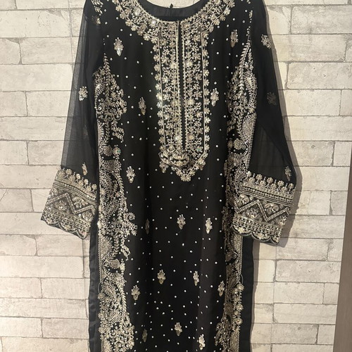 Embroidered Caftan Dress new, black and gold, medium-large