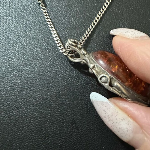 Silver necklace with Baltic amber gemstone like new
