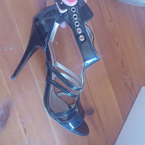 Mourtzi Black Patent Leather Evening Sandals Size 38