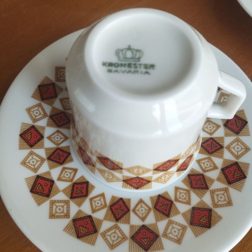 Kronester Bavaria full set of 6 coffee cups Op Art geometric mint