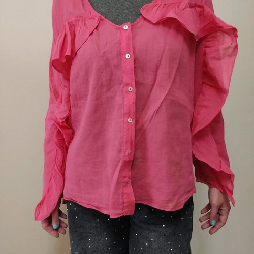 Basics Zara pink shirt used, size S with ruffles and buttons