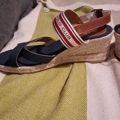 Beverly Hills Polo Club women's platform shoes new, blue with brown strap