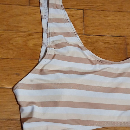 Badu striped one-piece swimsuit with cut-out, white and beige, size Medium