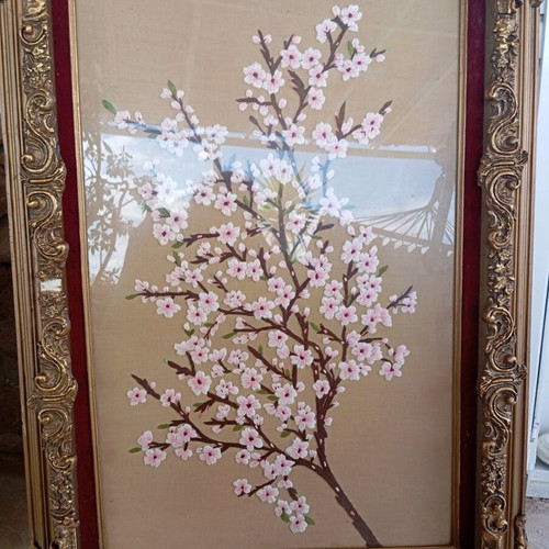 Handmade embroidered almond tree frame in golden frame like new
