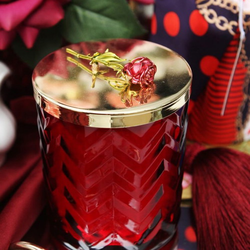 Herringbone Candle with Rose Oud Scarf, Red and Gold