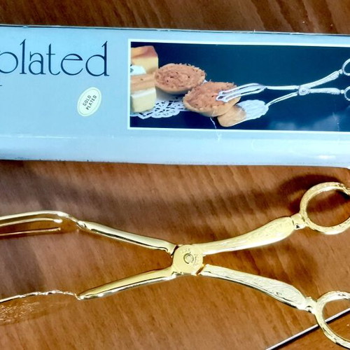 Silver-plated tongs new, gold color