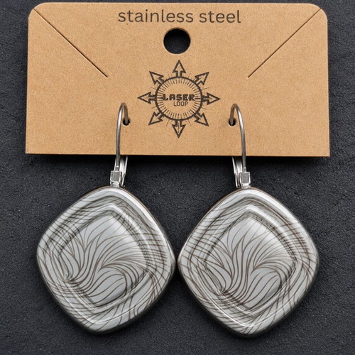Wave Earrings new stainless steel with engraved geometric swirl design