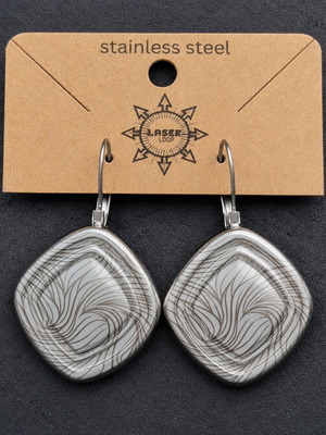 Wave Earrings new stainless steel with engraved geometric swirl design