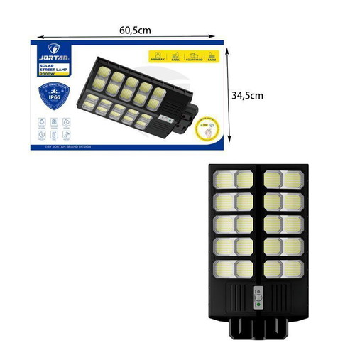 Jortan Led Ηλιακό Φωτιστικό Δρόμου 2000W Αδιάβροχο με Ανιχνευτή Κίνησης και Τηλεχειριστήριο